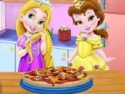 bebelusele disney rapunzel si belle gatesc pizza