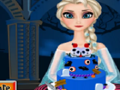 elsa decoreaza tortul de halloween