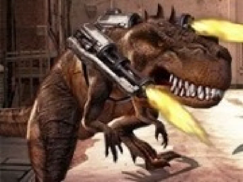 dinozaurul rex cu distrugeri de arme