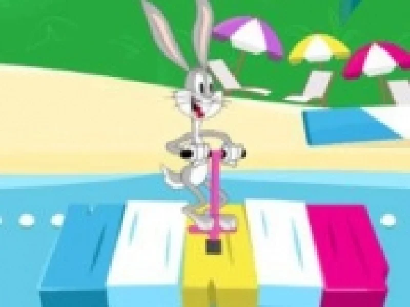 pogo pe plaja cu personaje de desene