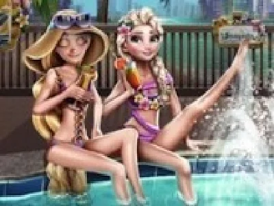 rapunzel si elsa la piscina